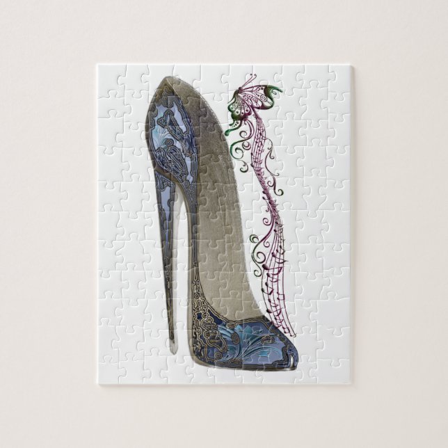 Rhapsody in Blue Stiletto Shoe Art Jigsaw Puzzle (Vertical)