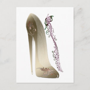 Rhapsody in Gold Stiletto Shoe Art Postcard