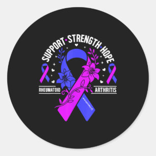 Rheumatoid arthritis awareness floral blue purple classic round sticker