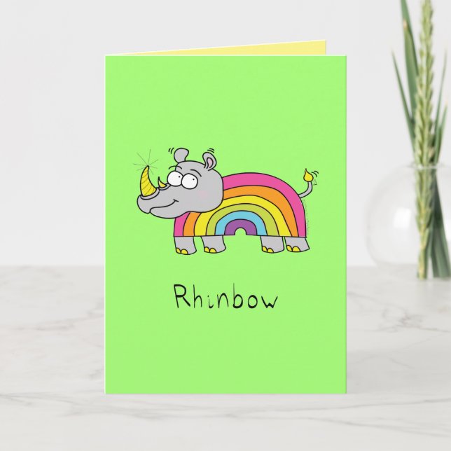 Rhinbow Rhino Rainbow Greeting Card Green (Front)