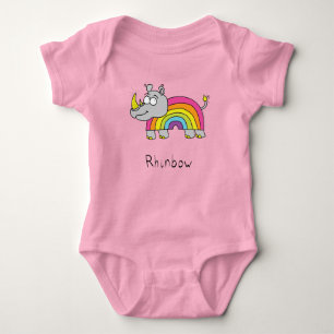 Rhinbow Rhino Rainbow Kid's Baby Bodysuit Pink
