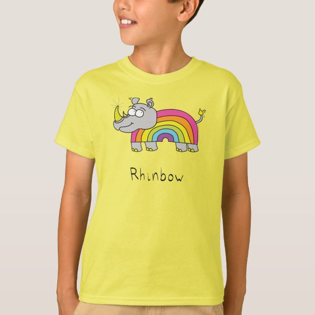 Rhinbow Rhino Rainbow Kid's Boy's T-Shirt Yellow (Front)