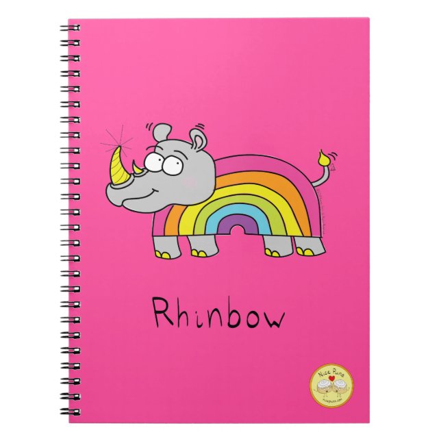 Rhinbow Rhino Rainbow Notebook Pink (Front)