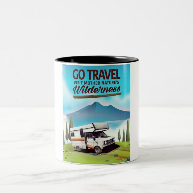 Rhine falls Switzerland travel poster Two-Tone Coffee Mug (Center)