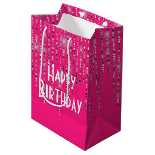 Rhinestone Bling Birthday Pink Medium Gift Bag