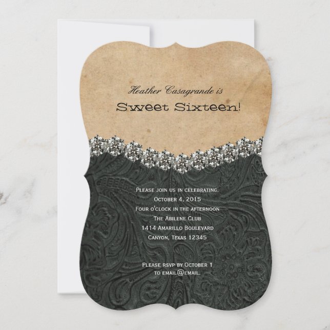 Rhinestone Cowgirl Black Sweet Sixteen Birthday Invitation (Front)