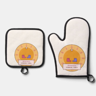 Rhinestone Cowgirl Vibes | Retro Western Sunburst  Oven Mitt & Pot Holder Set