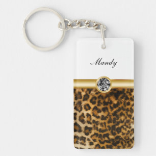 Rhinestone Monogram Keychains Leopard Spots