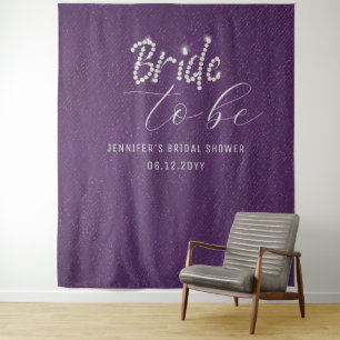 Rhinestone Script Purple Bridal Shower Backdrop Tapestry