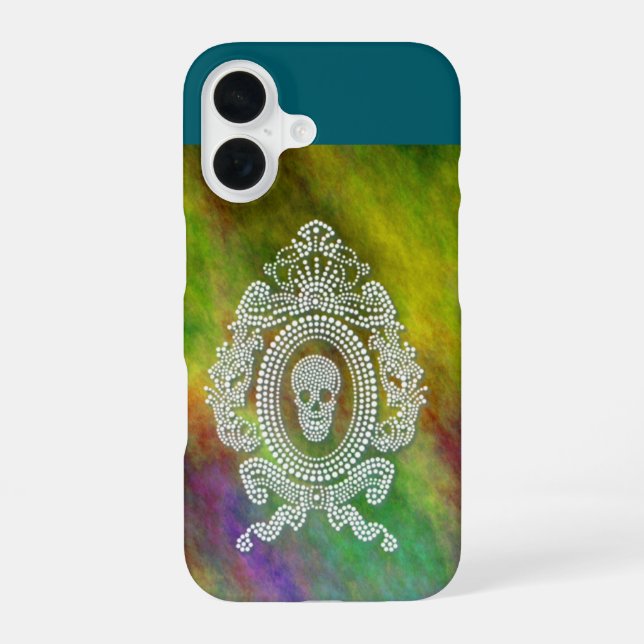 rhinestone skull art iPhone 16 case (Back)