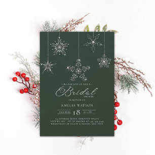 Rhinestone Snowflake Green Winter Bridal Shower Invitation