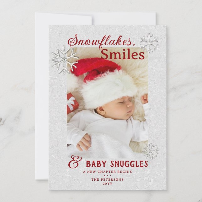 Rhinestone Snowflakes Holidays Baby Announcement (Front)