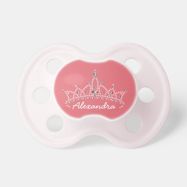 Rhinestone Tiara Graphic Baby Pacifier (rose pink) (Front)