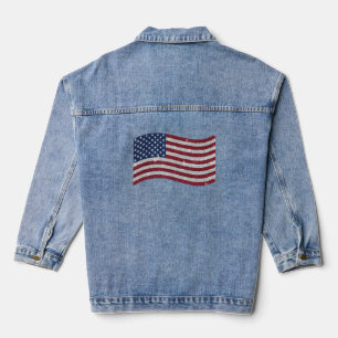 Rhinestone US Flag Illustration – Patriotic Denim Jacket