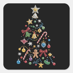 Rhinestone Whimiscal Bling Christmas Tree Holiday Square Sticker