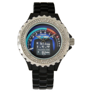 Rhinestone with Black Enamel rev counter watch