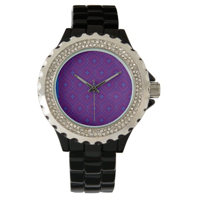 Rhinestone Wristwatch: Blue and Purple Pattern Watch (Front)