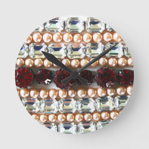 Rhinestones and pearls - vintage jewellery round clock