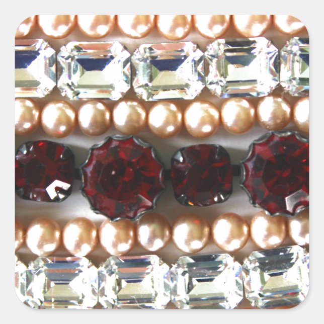 Rhinestones and pearls - vintage jewellery square sticker (Front)