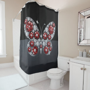 Rhinestones - Jewels Diamonds Butterfly Shower Curtain
