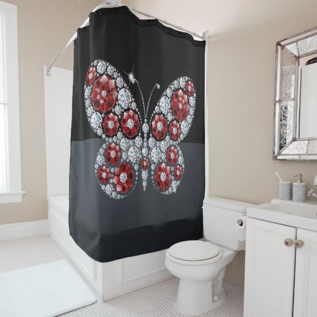 Rhinestones - Jewels Diamonds Butterfly Shower Curtain (In Situ)