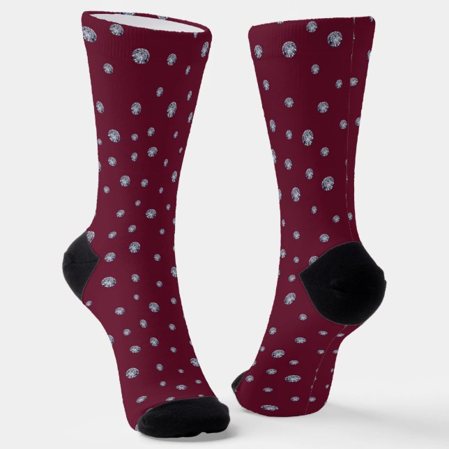 Rhinestones on dark red socks (Angled)