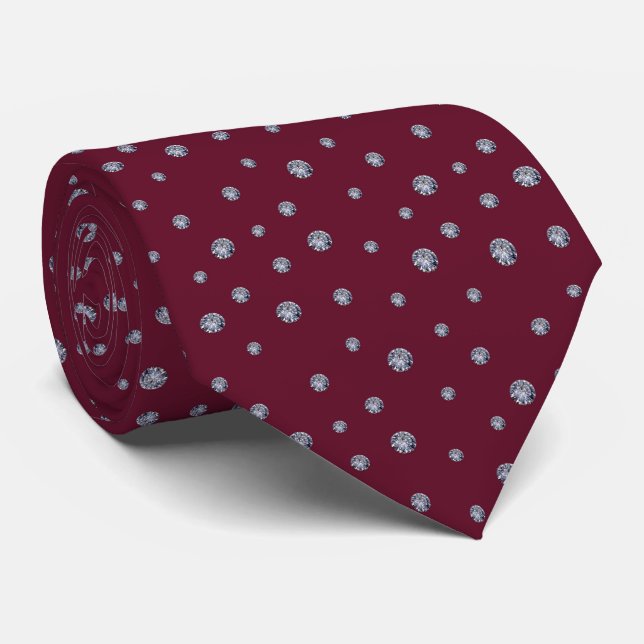 Rhinestones on dark red tie (Rolled)