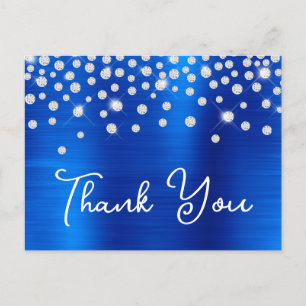 Rhinestones Royal Blue 21st Birthday Thank You Postcard