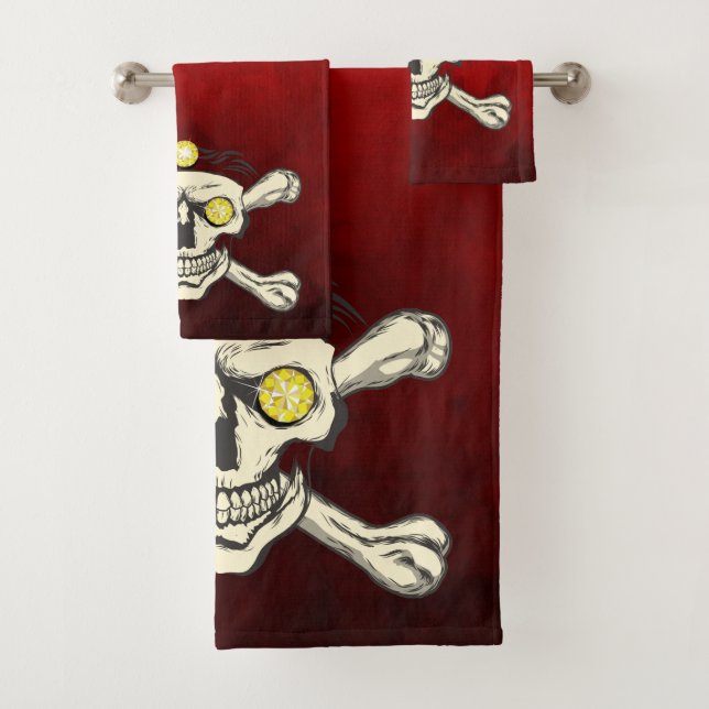 Rhinestones Skull & Crossbones Bathroom Towel Set (Insitu)