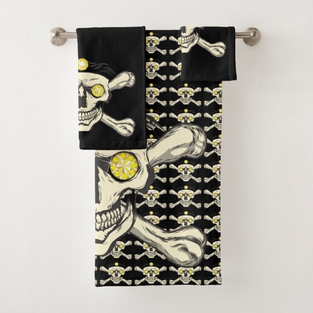 Rhinestones Skull & Crossbones Bathroom Towel Set (Insitu)