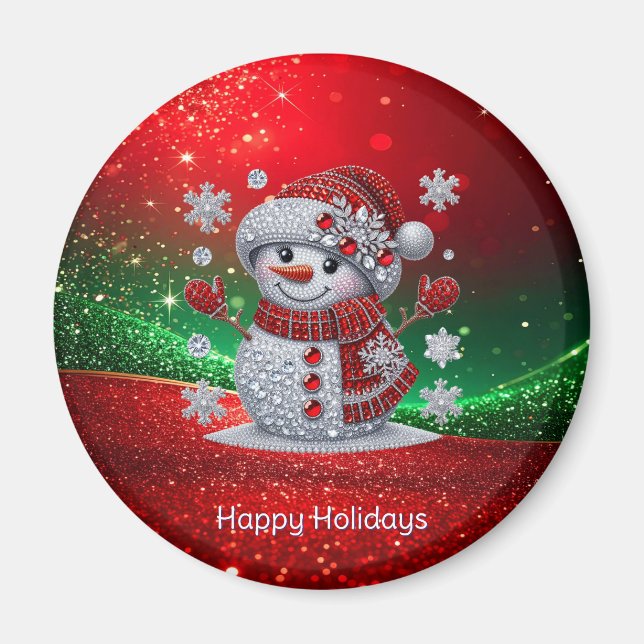 Rhinestones Snowman Holiday Magnet (Front)