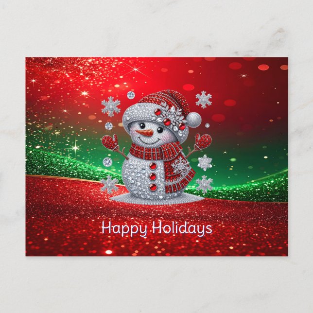 Rhinestones Snowman Holiday Postcard (Front)