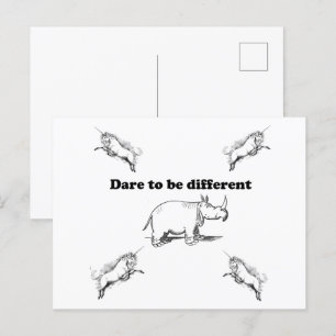 Rhino Among Unicorns Dare to be Different Cartoon Postcard