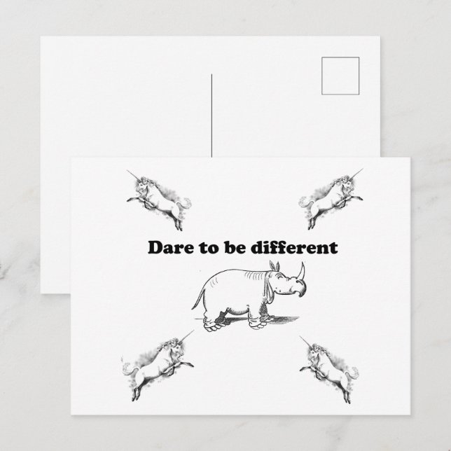 Rhino Among Unicorns Dare to be Different Cartoon Postcard (Front/Back)