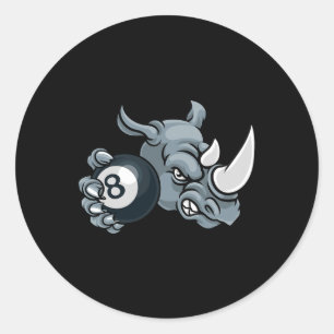 Rhino Angry Pool 8 Ll Billiards Cartoon Classic Round Sticker