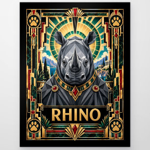 Rhino, Art Deco Wildlife Postcard