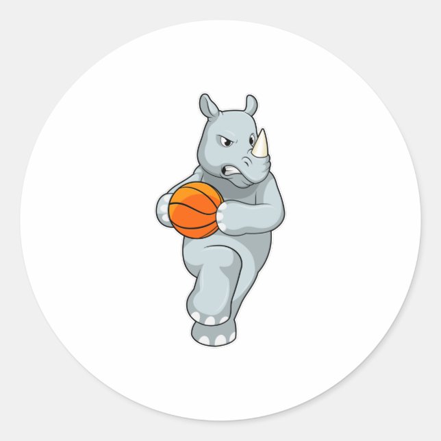 Rhino as Basketball player with Basketball Classic Round Sticker (Front)