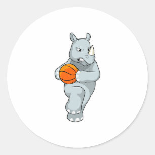 Rhino as Basketball player with Basketball Classic Round Sticker