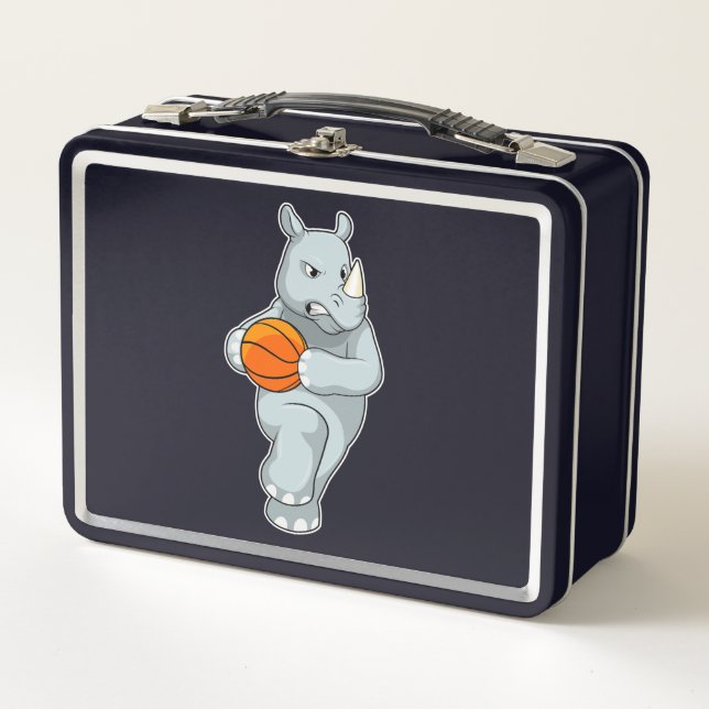 Rhino as Basketball player with Basketball Metal Lunch Box (Front)