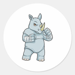 Rhino as Boxer at Boxing Classic Round Sticker