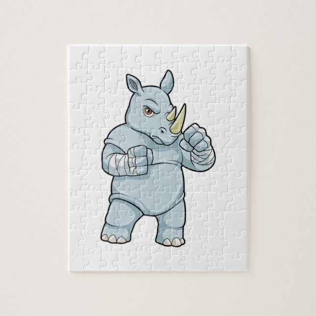 Rhino as Boxer at Boxing Jigsaw Puzzle (Vertical)