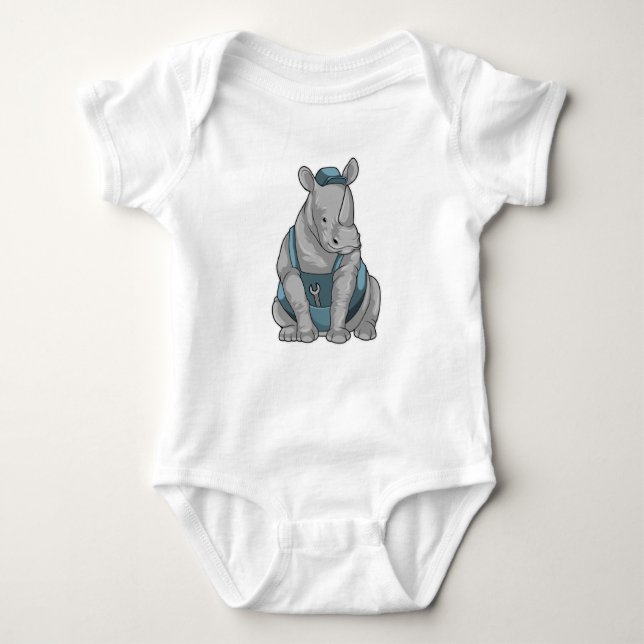 Rhino as Craftsman with Wrench Baby Bodysuit (Front)