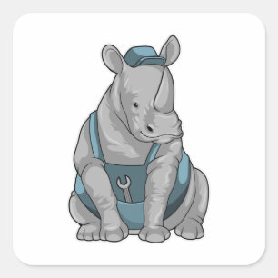 Rhino as Craftsman with Wrench Square Sticker