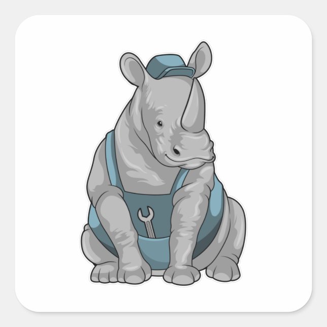 Rhino as Craftsman with Wrench Square Sticker (Front)