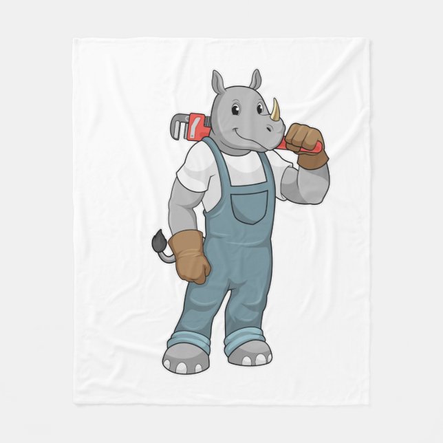 Rhino as Handyman with Water pump pliers Fleece Blanket (Front)