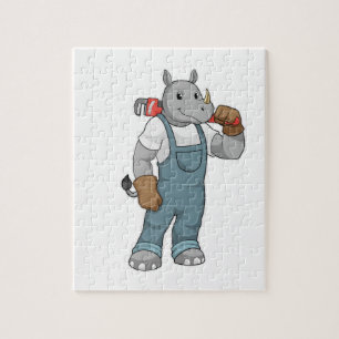 Rhino as Handyman with Water pump pliers Jigsaw Puzzle