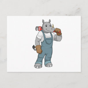 Rhino as Handyman with Water pump pliers Postcard
