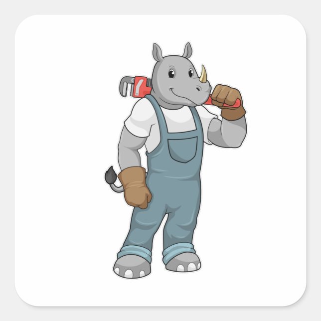 Rhino as Handyman with Water pump pliers Square Sticker (Front)