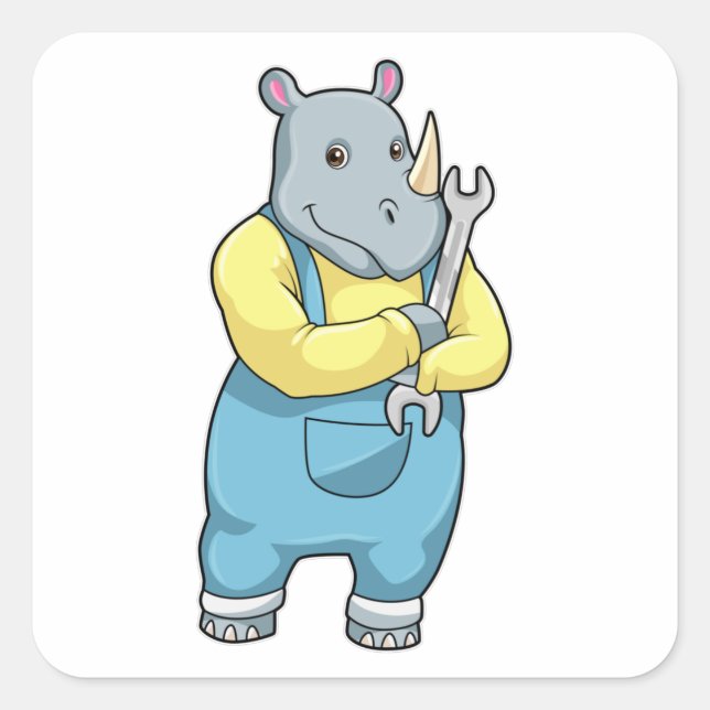 Rhino as Mechanic with Wrench Square Sticker (Front)