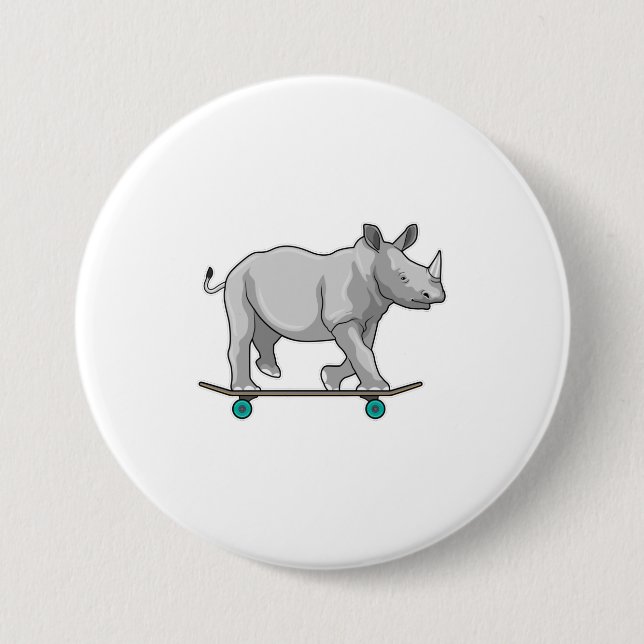 Rhino as Skater with Skateboard 7.5 Cm Round Badge (Front)